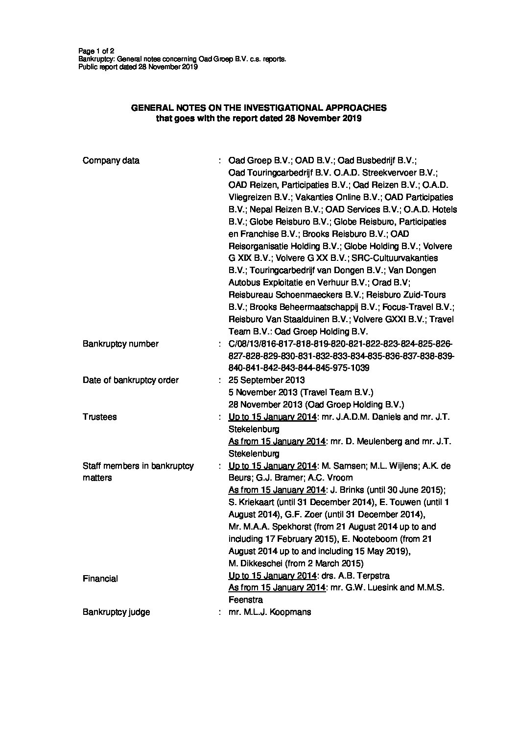 Algemene toelichting bij verslag nr. 13 Engels &#8211; 28 november 2019