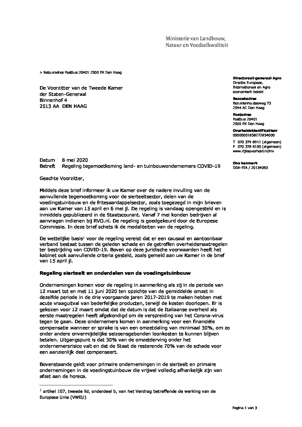 Kamerbrief 8 mei 2020